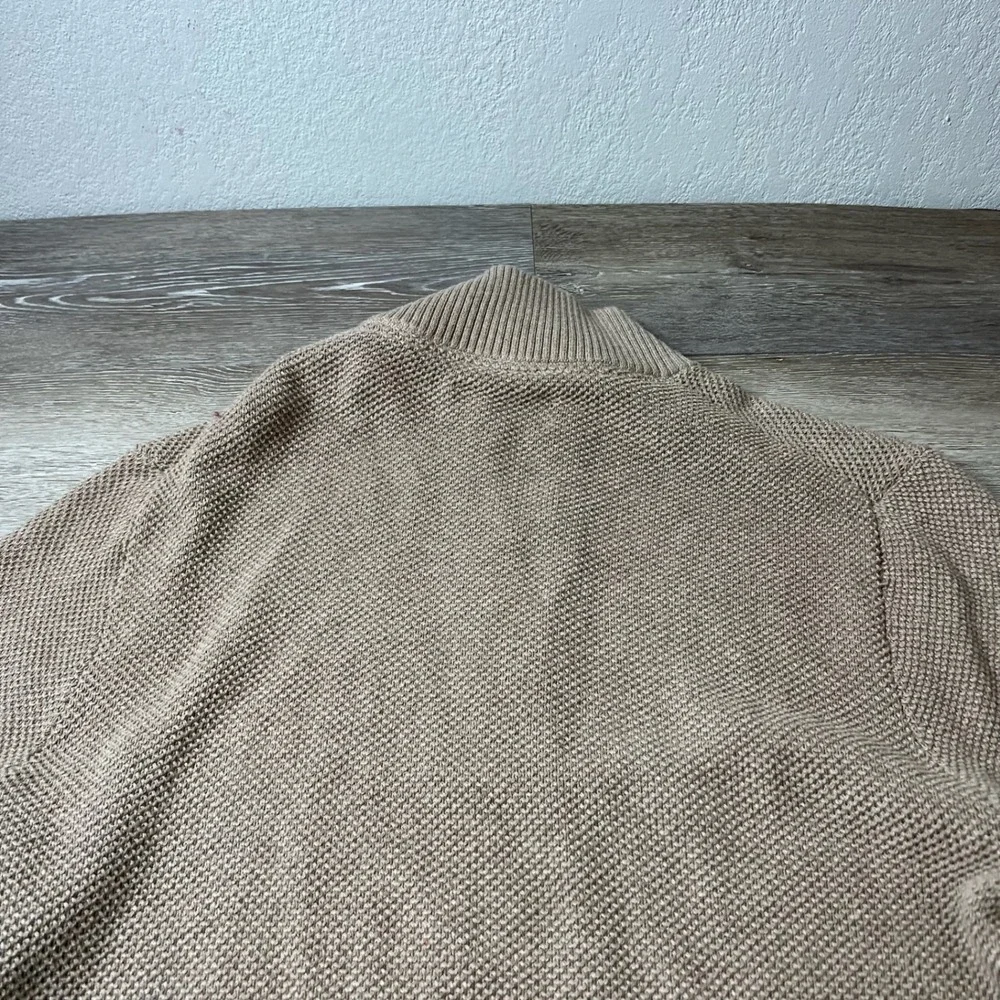 Fairlane & Sons Quarter Zip Mens L Oatmeal Heather Cotton Waffle Knit Sweater